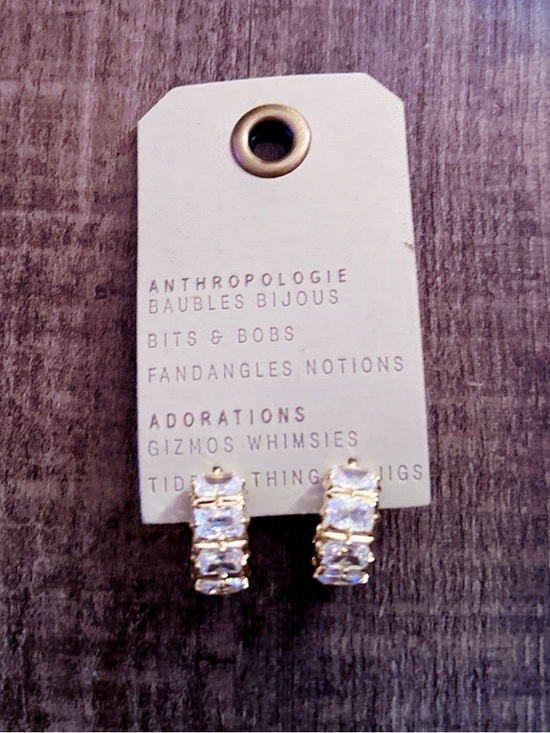 Anthropologie Jewelry - Anthropologie Gold and Clear Crystal Huggie Earrings *NWT